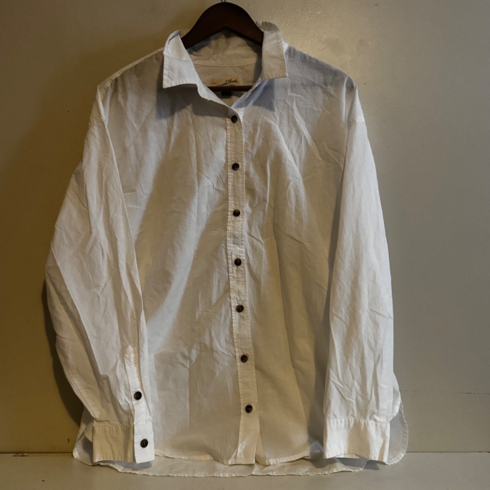 Womens XL White Oversized Button Down Long Sleeve Shirt Fall Basics 100% Cotton